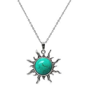 Turquoise Sun Necklace Natural Stone Pendant Crystal Jewelry for Women and Men